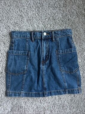 BDG Dark Blue High-Rise Denim Skirt with Contrast Stitching
